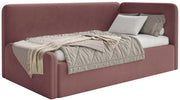 Jugendbett 90x200 cm Fanklo rechtsseitig mit Stauraum, rosa Velours, wasserabweisend und leicht zu reinigen