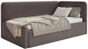 Jugendbett 120x200 cm Fanklo rechtsseitig mit Stauraum, brauner Velours, wasserabweisend und pflegeleicht
