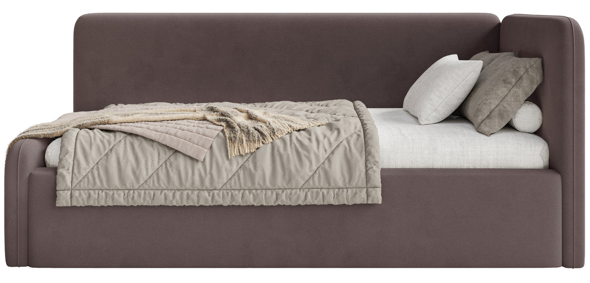 Lit jeune 90x200 cm Fanklo droit avec rangement et barrières velours hydrofuge brun facile à nettoyer