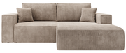 Canapé d'angle avec fonction couchage Farese mini en L, angle droit, avec rangement, velours côtelé beige