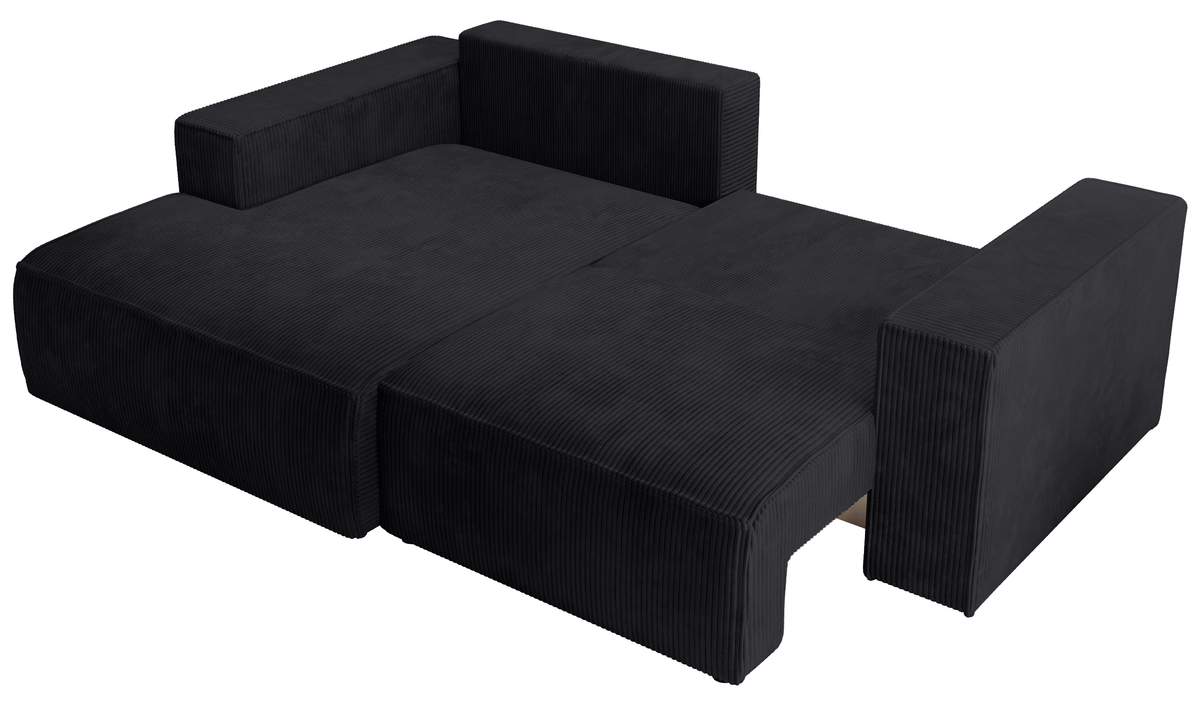 Ecksofa mit Schlaffunktion Farese Mini, L-förmig, linksseitig, mit Stauraum, schwarzer Cordstoff