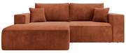 Canapé d'angle avec fonction couchage Farese mini en L, côté gauche, avec coffre, velours côtelé cuivre
