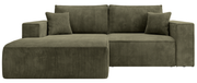 Canapé d'angle avec fonction couchage Farese mini en L, côté gauche, avec coffre de rangement, velours côtelé olive