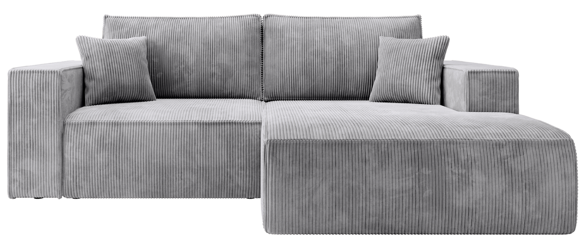 Ecksofa mit Schlaffunktion Farese Mini, L-förmig, rechtsseitig, mit Stauraum, hellgrauer Cordstoff