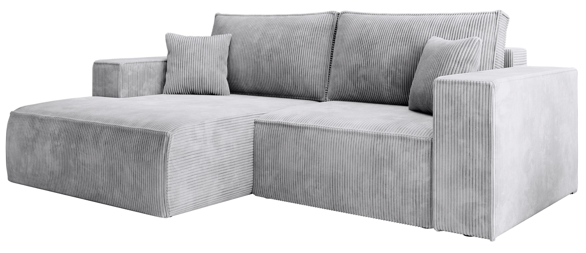 Ecksofa mit Schlaffunktion Farese Mini, L-förmig, linksseitig, mit Stauraum, hellgrauer Cordstoff