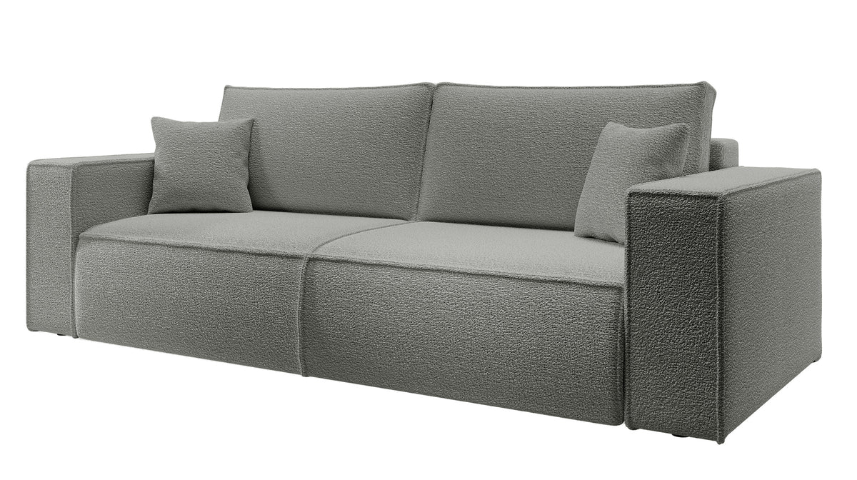 Dreisitziges ausklappbares Sofa Farese mit Stauraum, grau Bouclé