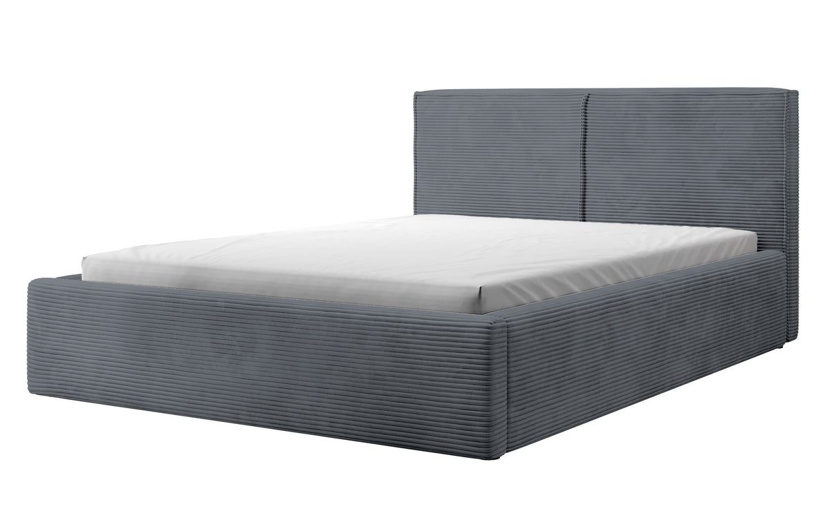 Lit tapissé 140x200 cm Farese avec rangement et vérin à gaz, velours côtelé gris