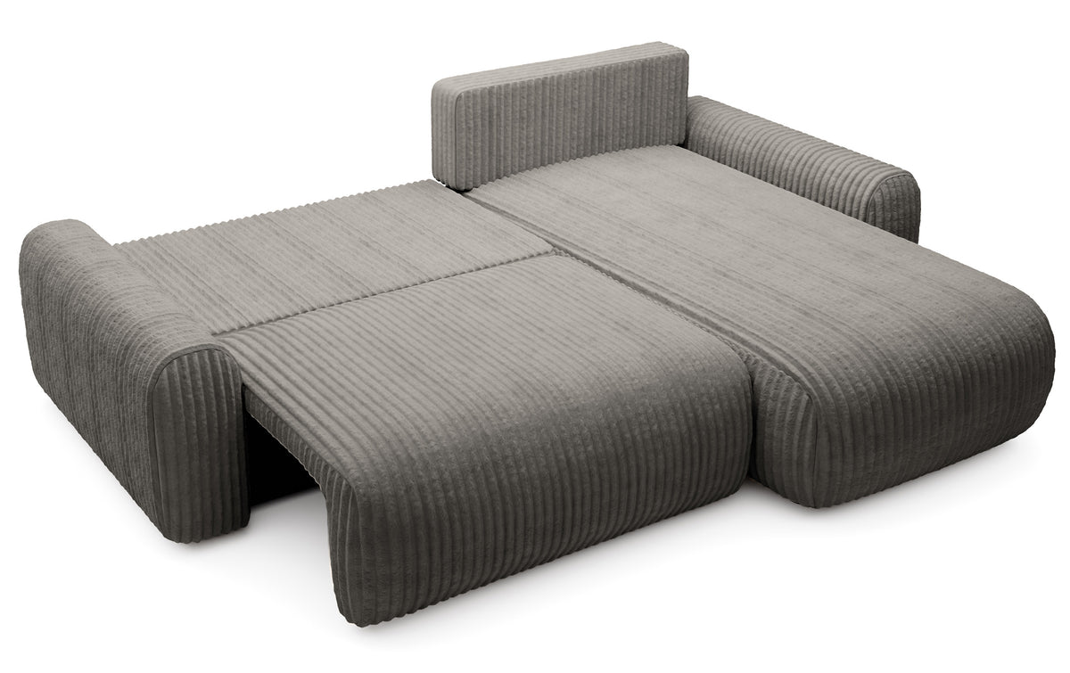 Ecksofa mit Schlaffunktion Lelu, universell L-förmig, mit Stauraum, dunkelbeige Cord