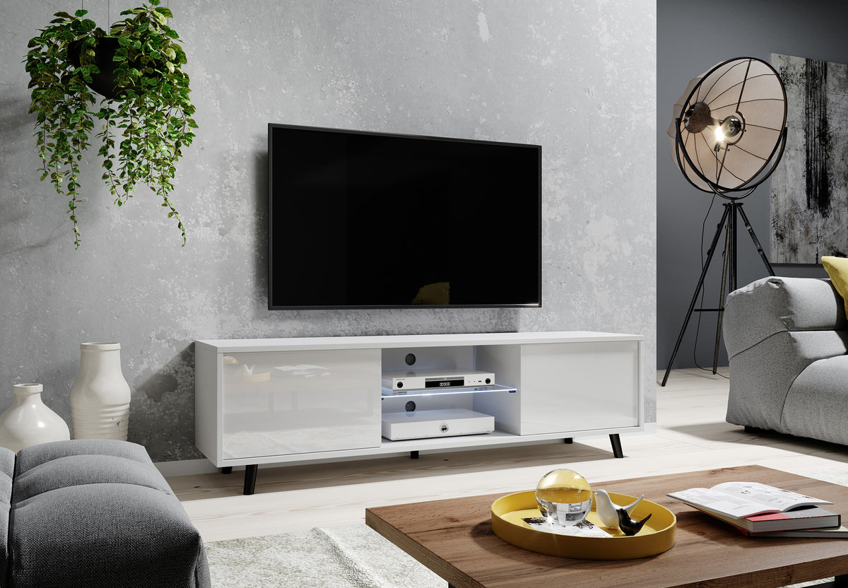 Meuble TV Lefyr 140 cm Blanc mat / Blanc brillant