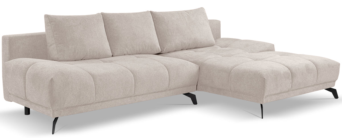Ecksofa mit Schlaffunktion Felipe, L-förmig, rechtsseitig, mit Stauraum, hellbeige, hydrophobes Chenille