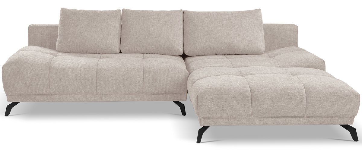 Ecksofa mit Schlaffunktion Felipe, L-förmig, rechtsseitig, mit Stauraum, hellbeige, hydrophobes Chenille