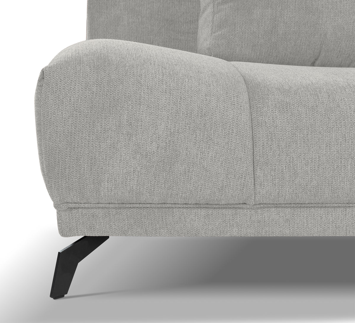 Canapé d'angle droit Felipe avec fonction couchage et coffre, tissu chenille hydrofuge gris clair