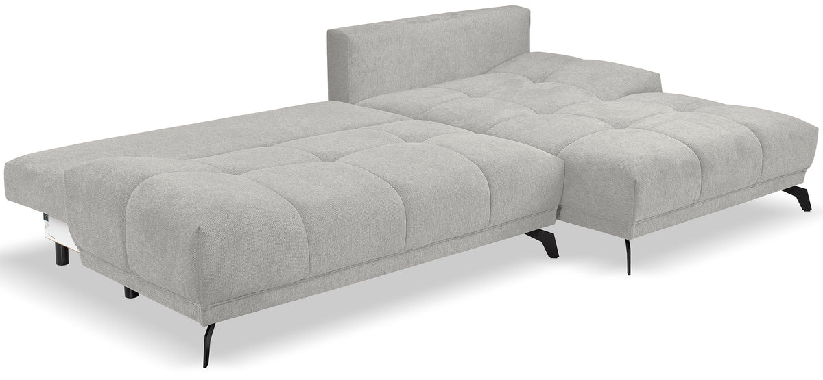 Canapé d'angle droit Felipe avec fonction couchage et coffre, tissu chenille hydrofuge gris clair