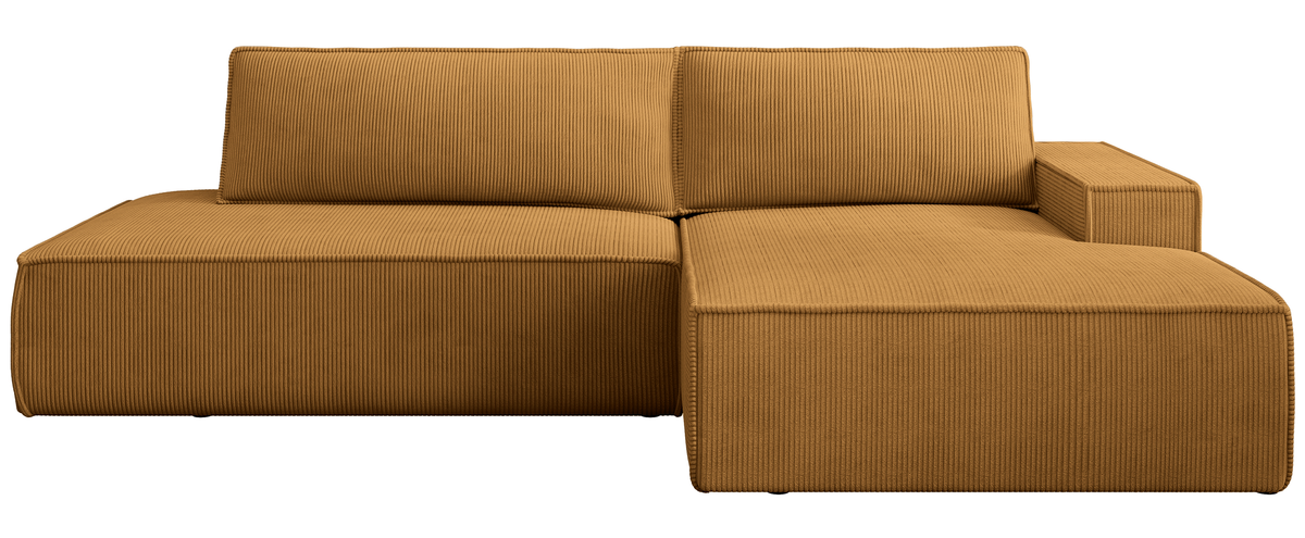 Canapé d'angle droit convertible Felicjo en velours côtelé moutarde avec rangement