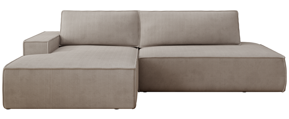 Canapé d'angle avec fonction couchage Felicjo en L, côté gauche, avec rangement, velours côtelé beige