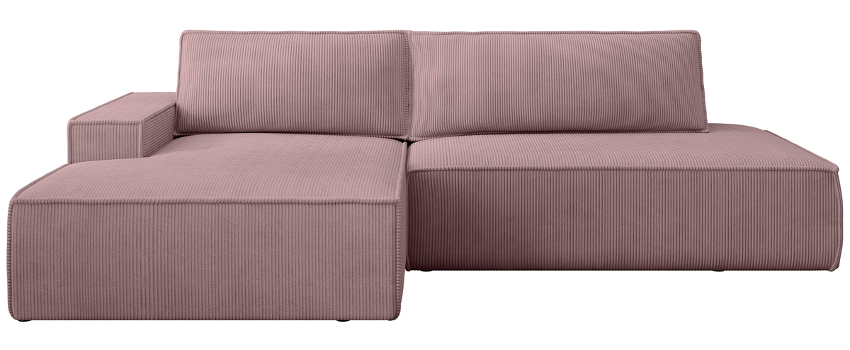 Ecksofa mit Schlafunktion Felicjo, L-förmig, linksseitig, mit Stauraum, fliederfarbener Cordstoff