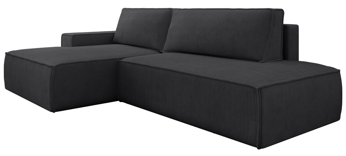 Ecksofa mit Schlaffunktion Felicjo, L-Form, linksseitig, mit Stauraum, dunkelgrauer Cordstoff