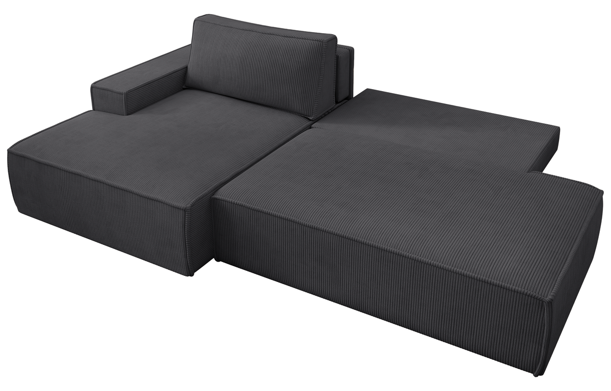 Ecksofa mit Schlaffunktion Felicjo, L-Form, linksseitig, mit Stauraum, dunkelgrauer Cordstoff