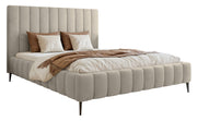 Lit tapissé 180x200 cm Fiarro avec rangement pour la literie, velours beige clair, cadre métallique sur pieds hauts