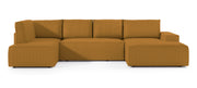 Canapé d'angle avec fonction couchage Farese New en U, avec coffre de rangement, droit, velours côtelé moutarde