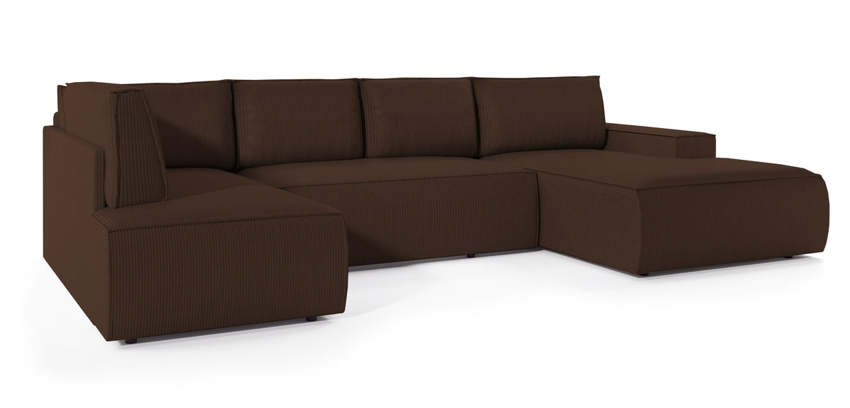 Ecksofa mit Schlaffunktion Farese New U-förmig mit Stauraum, rechtsseitig, brauner Cordstoff