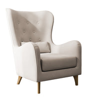 Fauteuil relax oreilles Calmino crème en velours hydrofuge avec pieds en hêtre