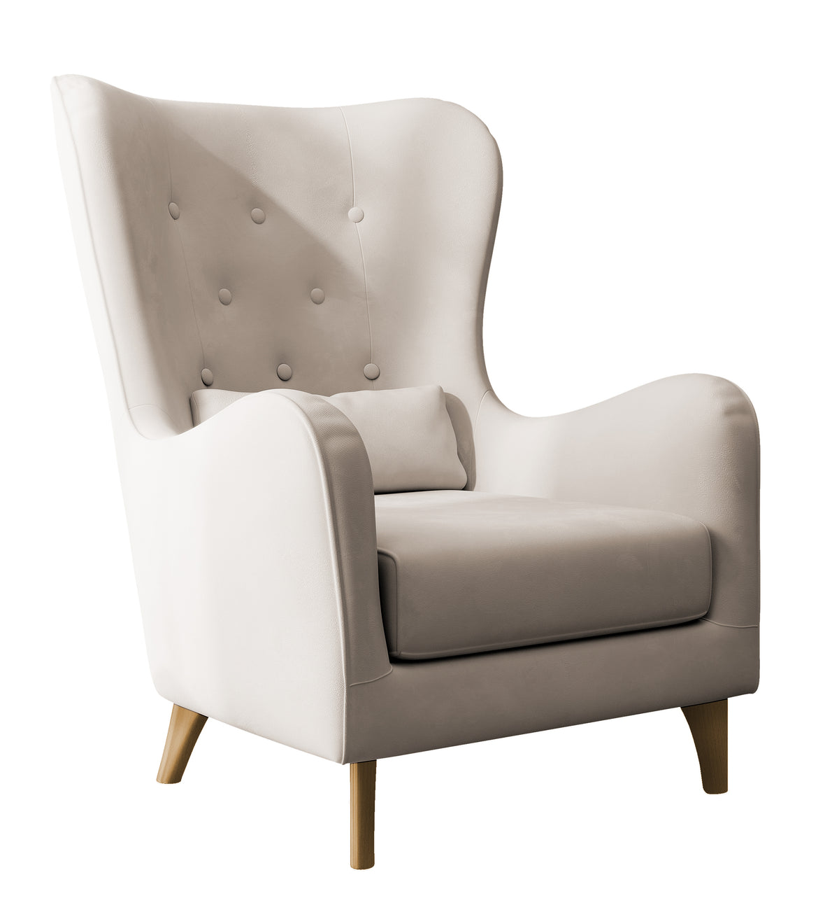 Fauteuil relax oreilles Calmino crème en velours hydrofuge avec pieds en hêtre