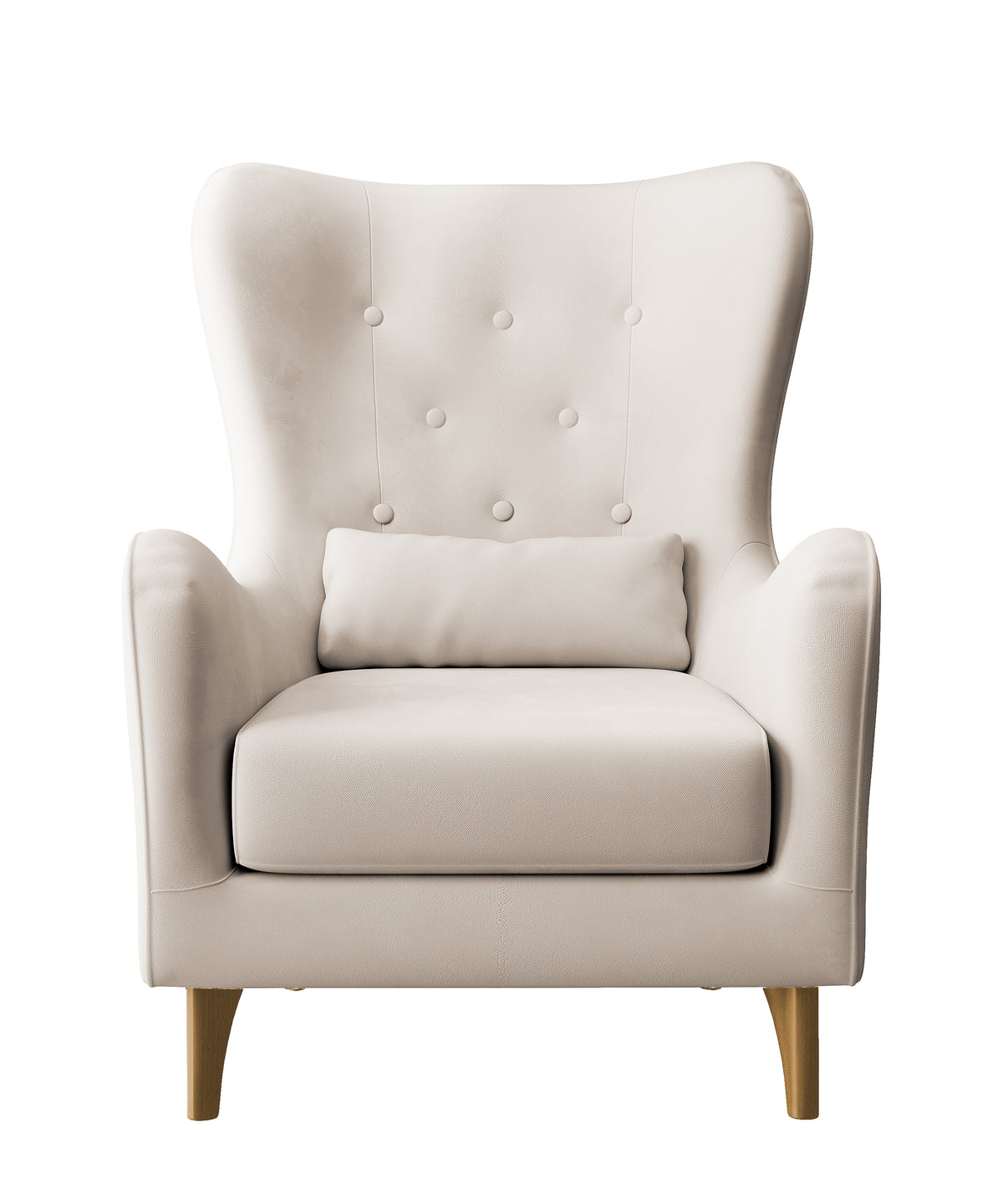 Fauteuil relax oreilles Calmino crème en velours hydrofuge avec pieds en hêtre