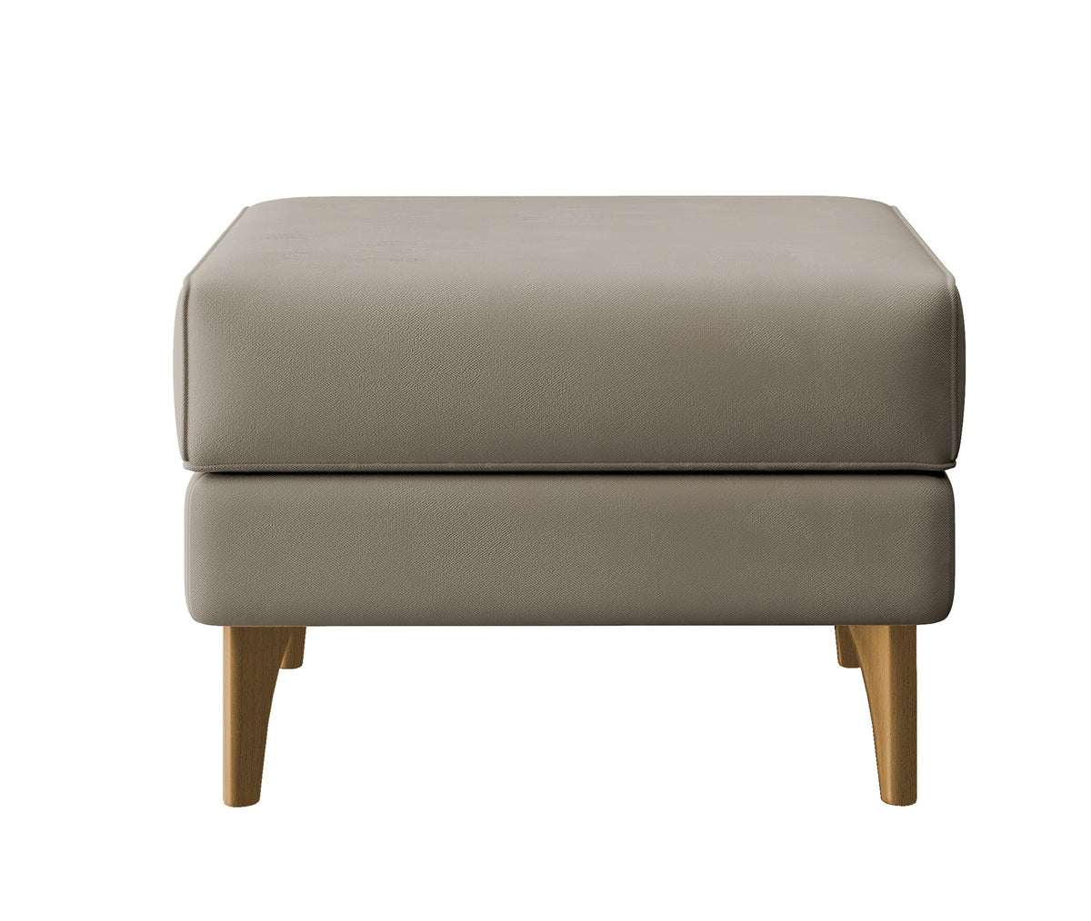 Repose-pieds Calmino gris-beige en velours hydrofuge avec pieds en hêtre