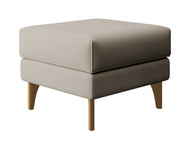 Repose-pieds Calmino gris-beige en velours hydrofuge avec pieds en hêtre
