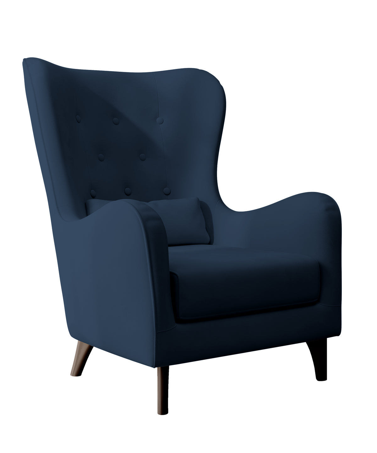 Fauteuil relax oreilles Calmino bleu marine en velours hydrofuge, pieds wengé