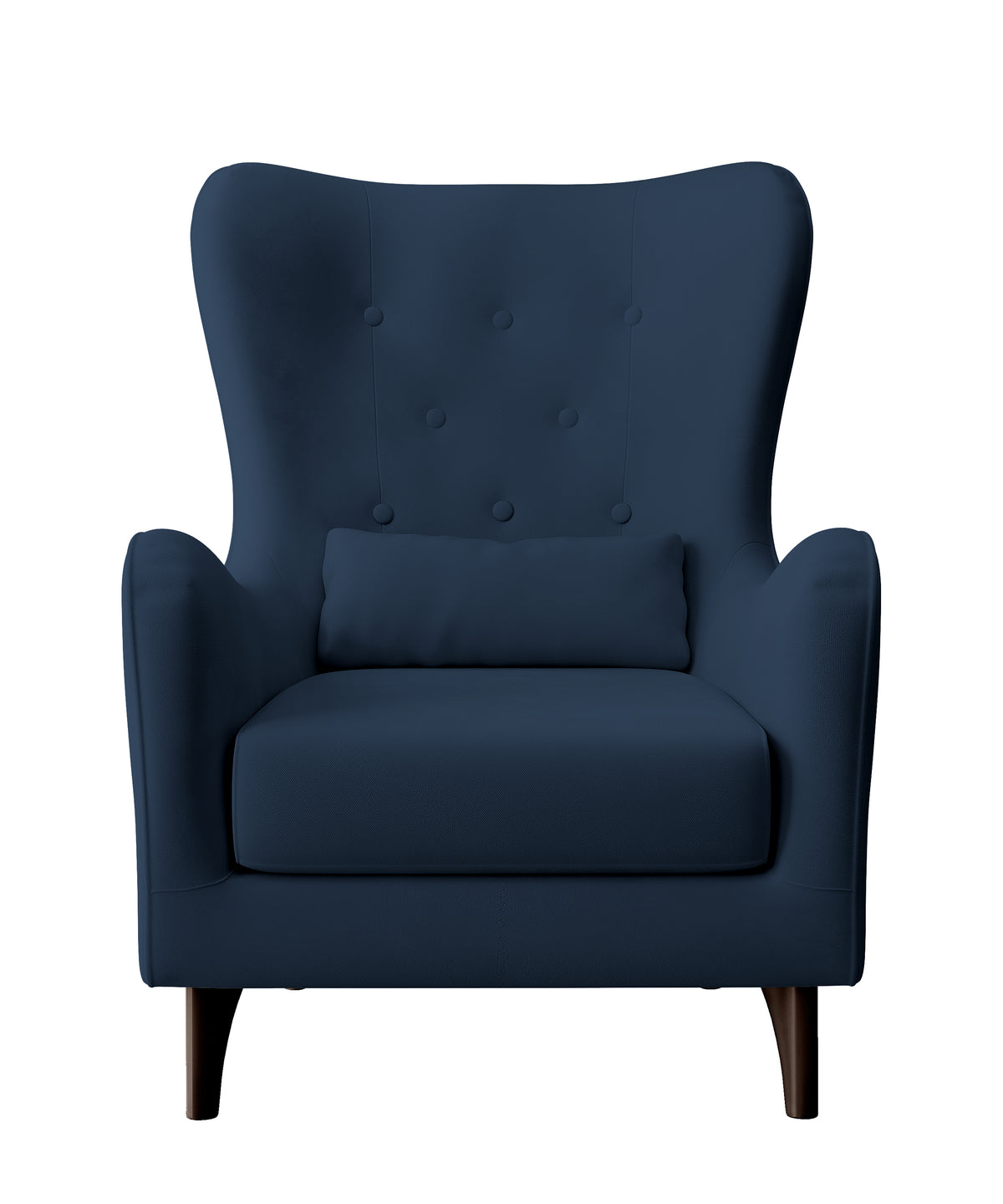 Fauteuil relax oreilles Calmino bleu marine en velours hydrofuge, pieds wengé
