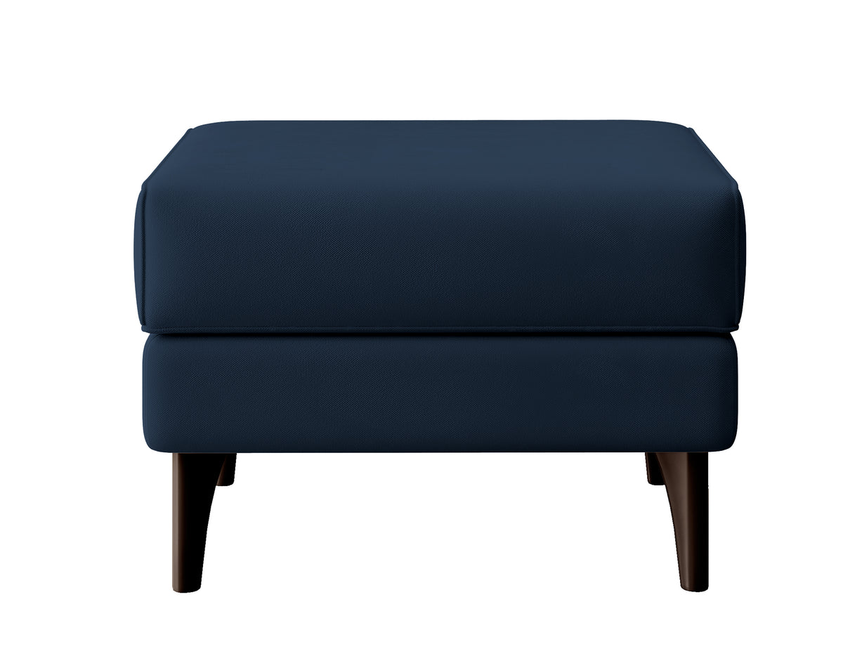 Fußstütze Uszak Calmino in marineblauem, wasserabweisendem Samtstoff, Beine in Wenge-Farbe