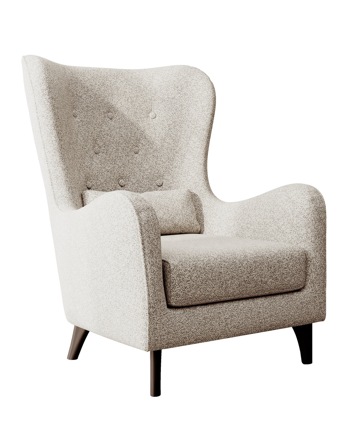 Fauteuil relax oreilles Calmino crème en bouclé avec pieds wengé