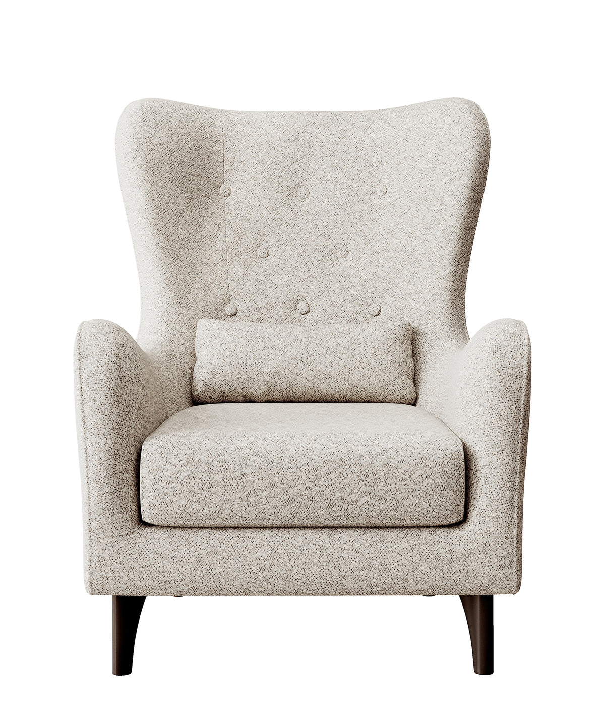 Fauteuil relax oreilles Calmino crème en bouclé avec pieds wengé