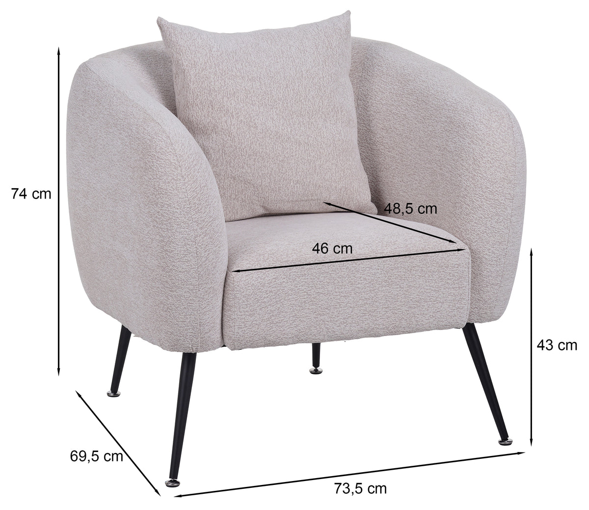 Fauteuil de relaxation Inglede en chenille beige clair sur pieds noirs