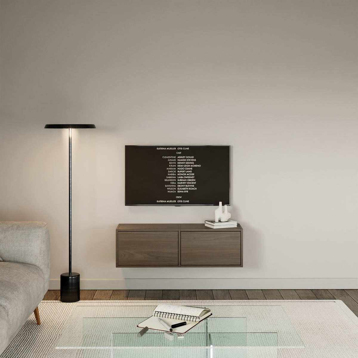 Meuble TV suspendu Framme avec deux abattants 100 cm noyer Wisconsin