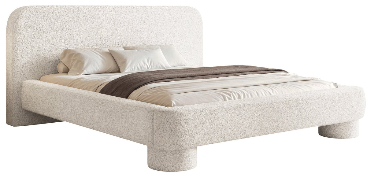Polsterbett 160x200 cm Fredo mit Stauraum, weißes Bouclé