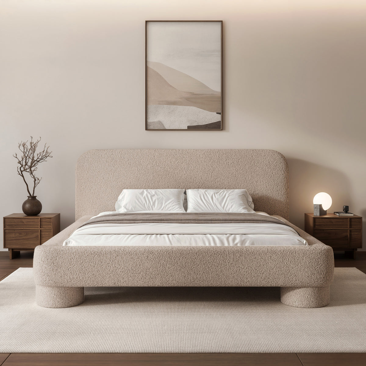 Polsterbett 180x200 cm Fredo mit Stauraum, beige Bouclé