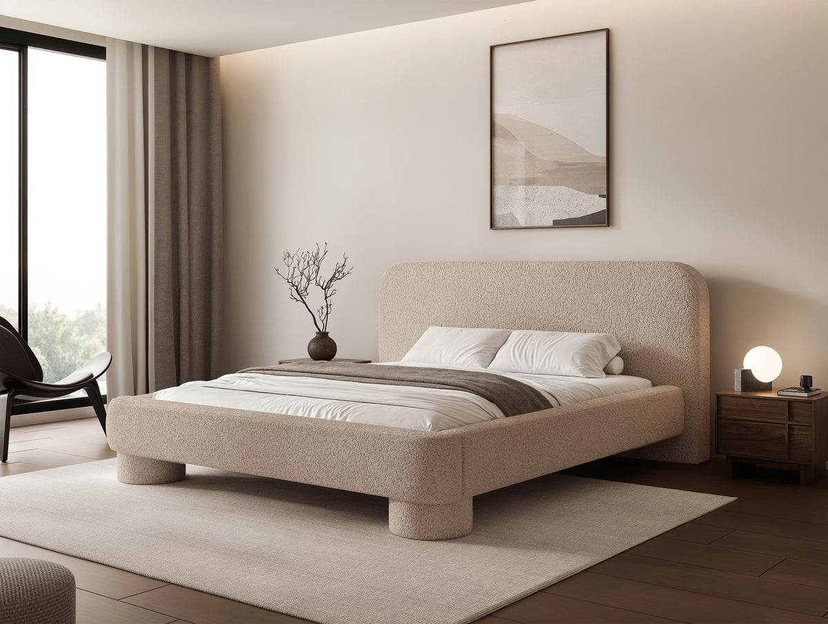 Polsterbett 180x200 cm Fredo mit Stauraum, beige Bouclé