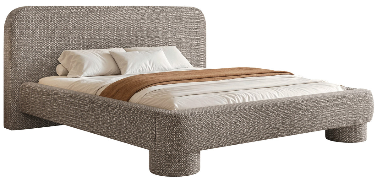Lit tapissé 180x200 cm Fredo avec rangement tissage gris-beige
