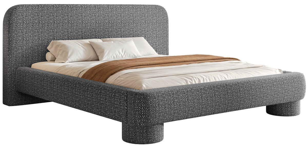 Lit tapissé 180x200 cm Fredo avec rangement, tissage gris foncé