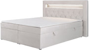 Lit continental 140x200 cm Goldess avec rangements et éclairage LED, velours gris beige