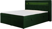 Lit continental 140x200 cm Goldess avec rangements et éclairage LED velours vert bouteille