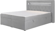Lit continental 160x200 cm Goldess avec rangements et éclairage LED, velours gris