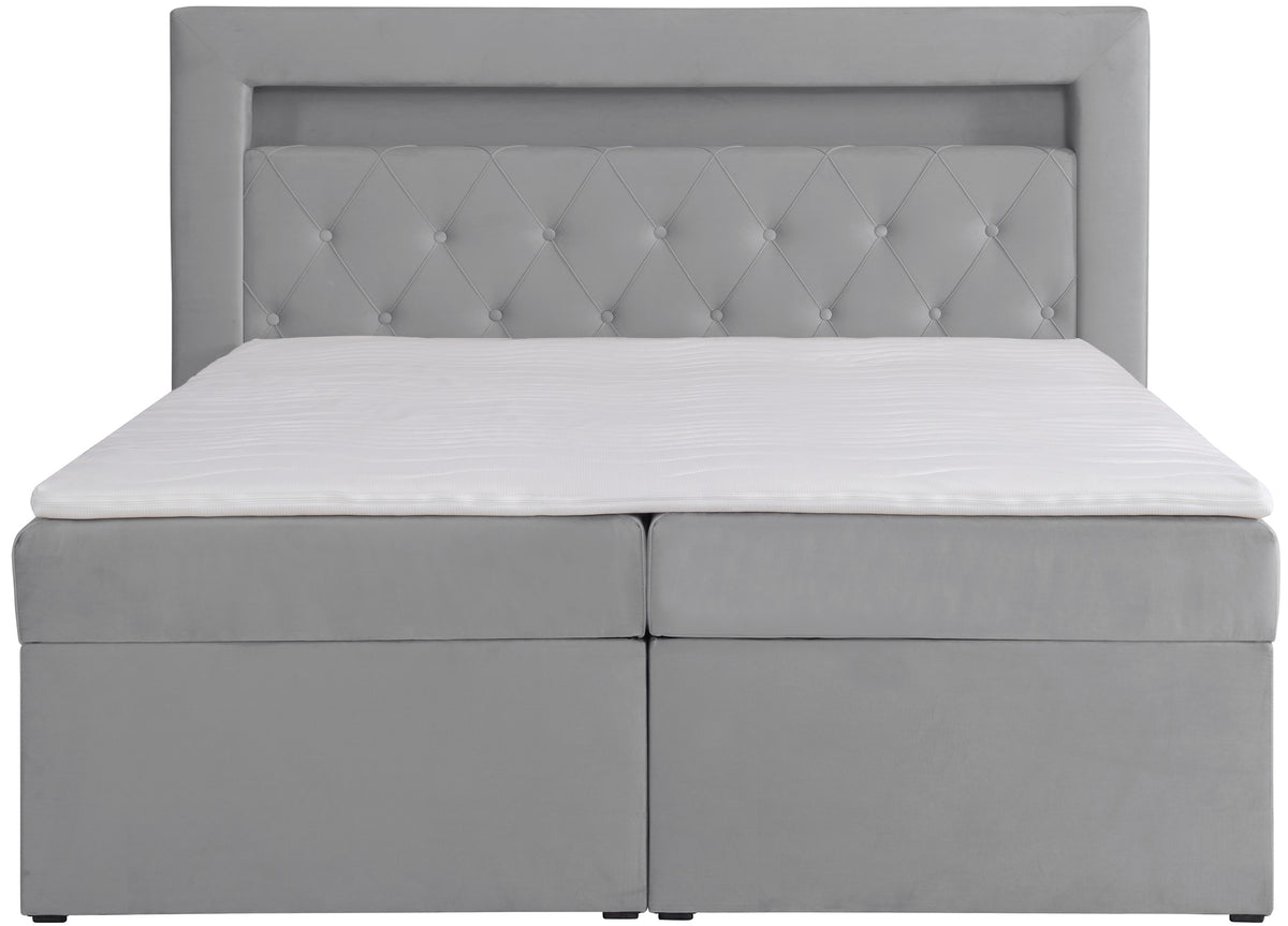 Lit continental 160x200 cm Goldess avec rangements et éclairage LED, velours gris