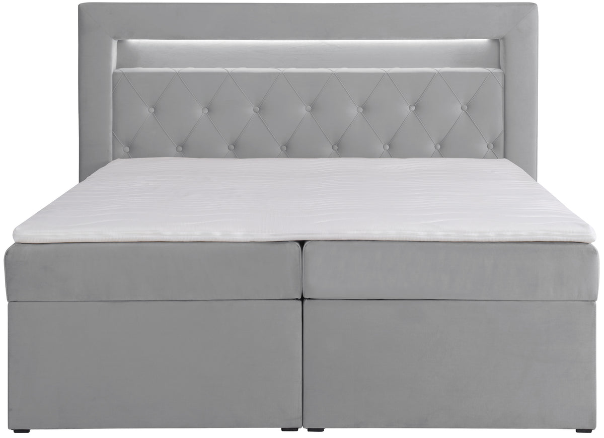 Lit continental 160x200 cm Goldess avec rangements et éclairage LED, velours gris