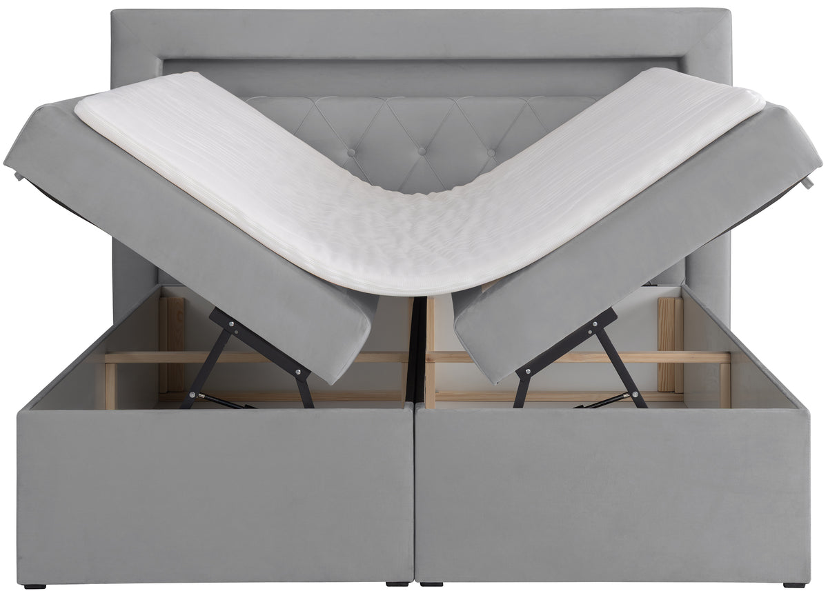 Lit continental 160x200 cm Goldess avec rangements et éclairage LED, velours gris