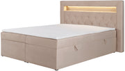 Kontinentalbett 160x200 cm Goldess mit Stauraum und LED-Beleuchtung, beige Samt