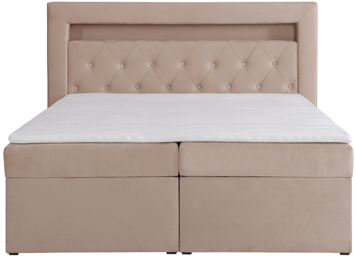 Kontinentalbett 160x200 cm Goldess mit Stauraum und LED-Beleuchtung, beige Samt